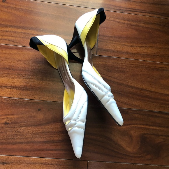 Barbara Bui size 36.5 white black yellow kitten heel pointed toe - Picture 3 of 10